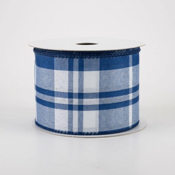 Fabric Ribbon |   2.5" Eday Plaid Ribbon: Blue & White (10 Yards) Fabric Ribbon Blue,White