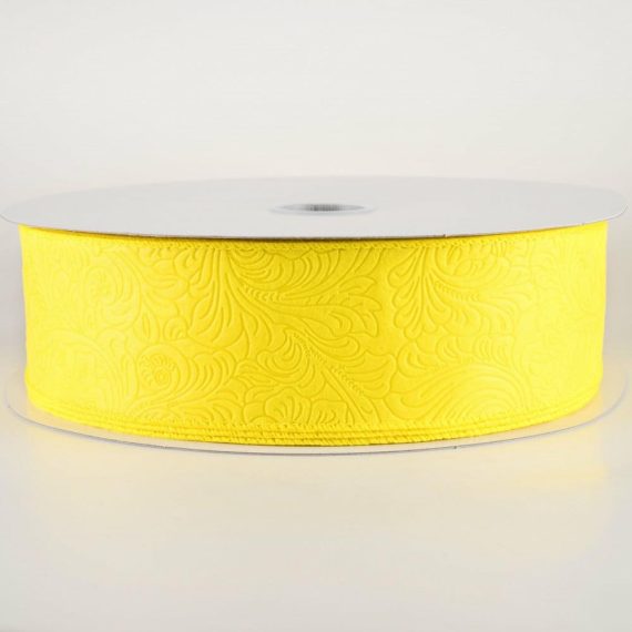 Fabric Ribbon |   2.5" Embossed Flower Breeze Ribbon: Daffodil Yellow (50 Yards) Fabric Ribbon Fabric Ribbon