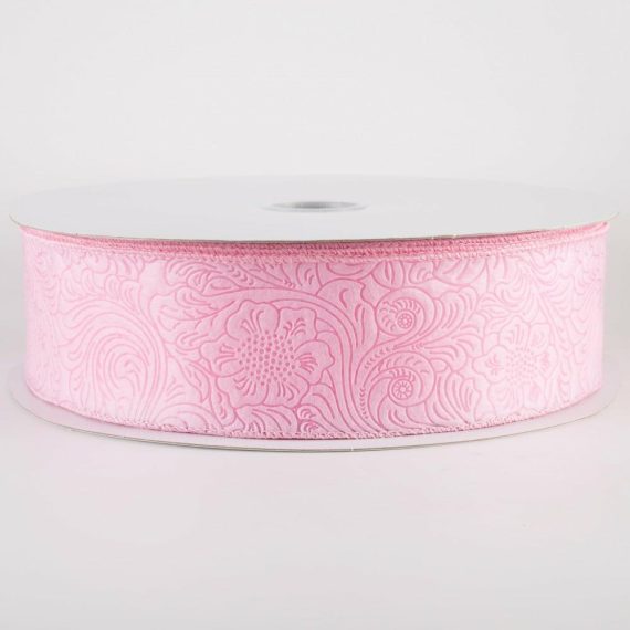 Fabric Ribbon |   2.5" Embossed Flower Breeze Ribbon: Pink (50 Yards) Fabric Ribbon Fabric Ribbon