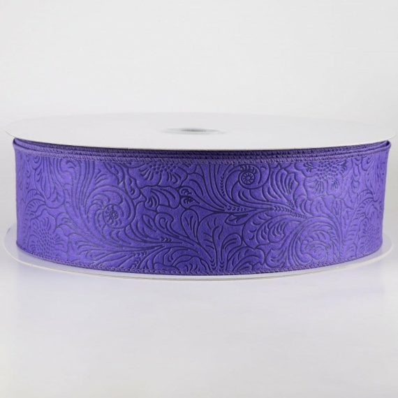 Fabric Ribbon |   2.5" Embossed Flower Breeze Ribbon: Purple (50 Yards) Fabric Ribbon Fabric Ribbon