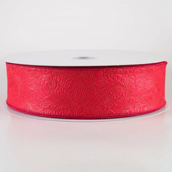 Fabric Ribbon |   2.5" Embossed Flower Breeze Ribbon: Red (50 Yards) Fabric Ribbon Fabric Ribbon