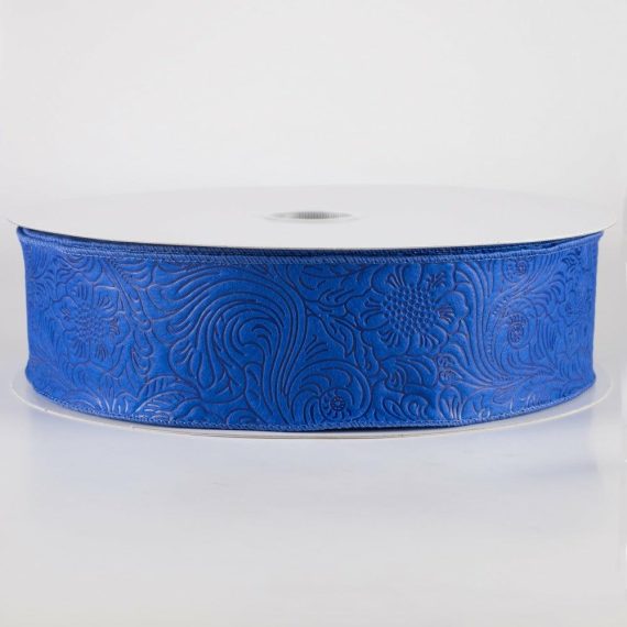 Fabric Ribbon |   2.5" Embossed Flower Breeze Ribbon: Royal Blue (50 Yards) Fabric Ribbon Fabric Ribbon