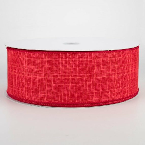 Fabric Ribbon |   2.5" Estelle Textured Linen Ribbon: Red (50 Yards) Fabric Ribbon Fabric Ribbon