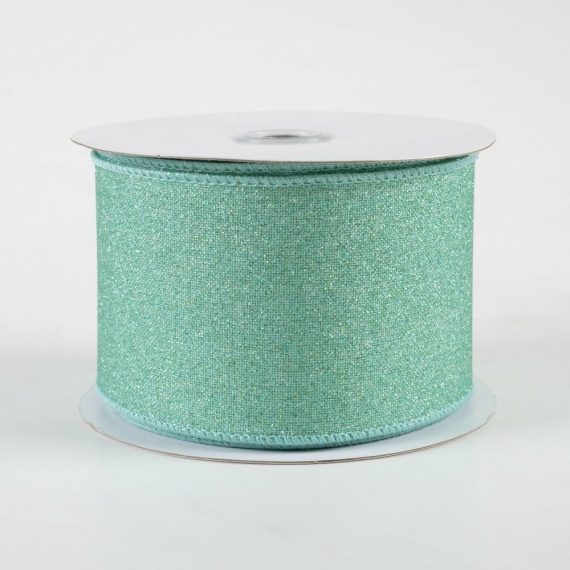 Fabric Ribbon |   2.5" Fine Glitter On Royal Ribbon: Mint (10 Yards) Fabric Ribbon Fabric Ribbon