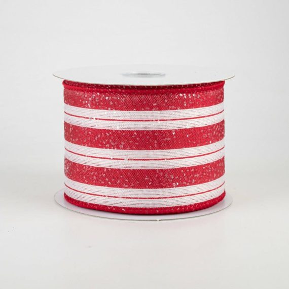 Fabric Ribbon |   2.5" Frosted Stripe Ribbon: Red & White (10 Yards) Fabric Ribbon Fabric Ribbon