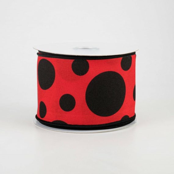 Fabric Ribbon |   2.5" Giant Three Size Polka Dot Ribbon: Red & Black (10 Yards) Fabric Ribbon Fabric Ribbon