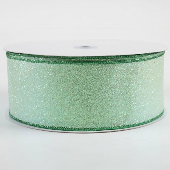 Fabric Ribbon |   2.5" Glitter On Fabric Ribbon: Green (50 Yards) Fabric Ribbon Fabric Ribbon