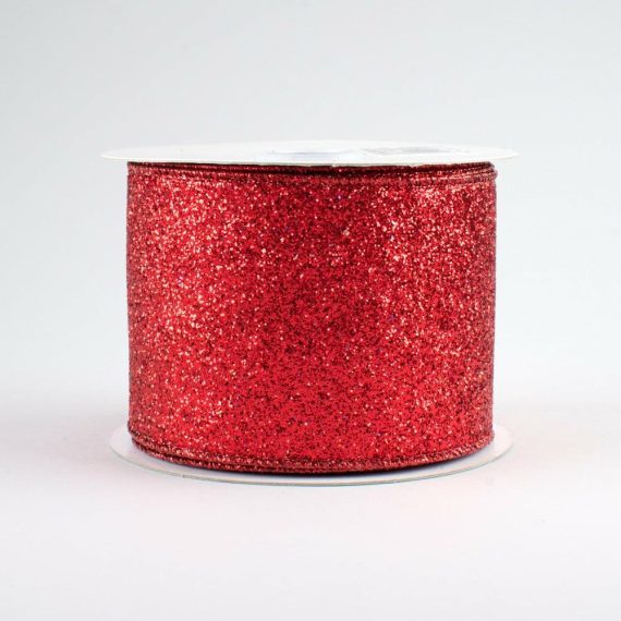 Fabric Ribbon |   2.5" Glitter On Metallic Ribbon: Red (10 Yards) Fabric Ribbon Fabric Ribbon