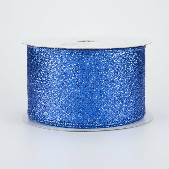 Fabric Ribbon |   2.5" Glitter On Metallic Ribbon: Royal Blue (10 Yards) Fabric Ribbon Fabric Ribbon