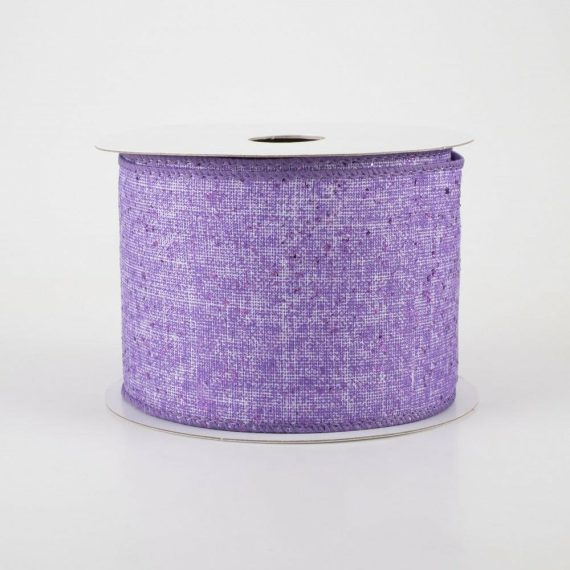 Fabric Ribbon |   2.5" Glitter Printed Muslin Ribbon: Lavender (10 Yards) Fabric Ribbon Fabric Ribbon