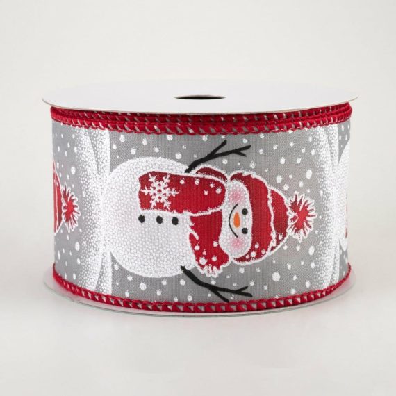 Fabric Ribbon |   2.5" Glitter Snow Standing Snowman Ribbon: Grey (10 Yards) Fabric Ribbon Fabric Ribbon