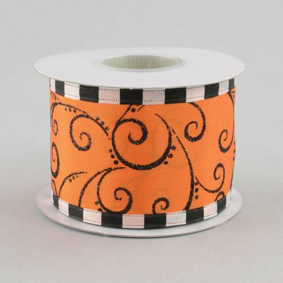 Fabric Ribbon |   2.5" Halloween Swirls Ribbon (10 Yards) Fabric Ribbon Black,Orange