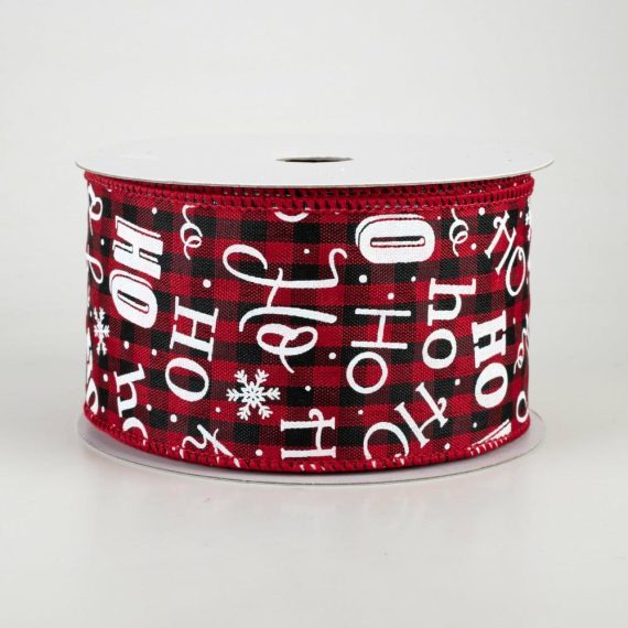 Fabric Ribbon |   2.5" Ho Ho Ho Gingham Check Ribbon: Red, Black, White (10 Yards) Fabric Ribbon Black,White,Red