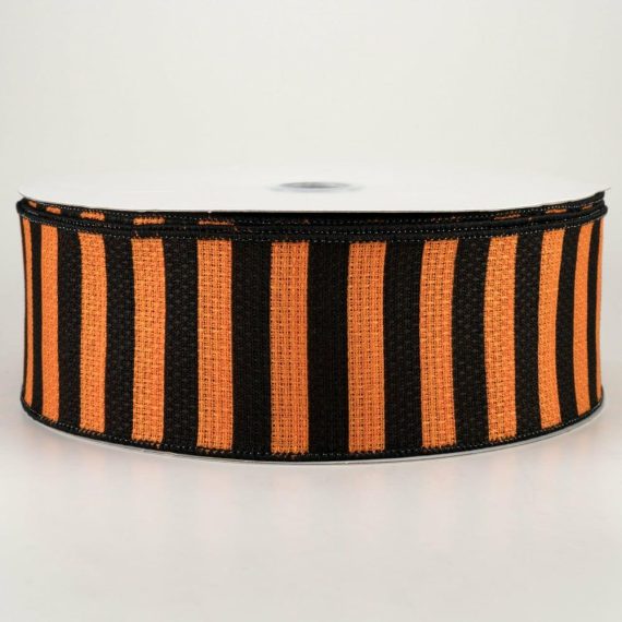 Fabric Ribbon |   2.5" Horizontal Stripe Canvas Ribbon: Black & Orange (50 Yards) Fabric Ribbon Black,Orange