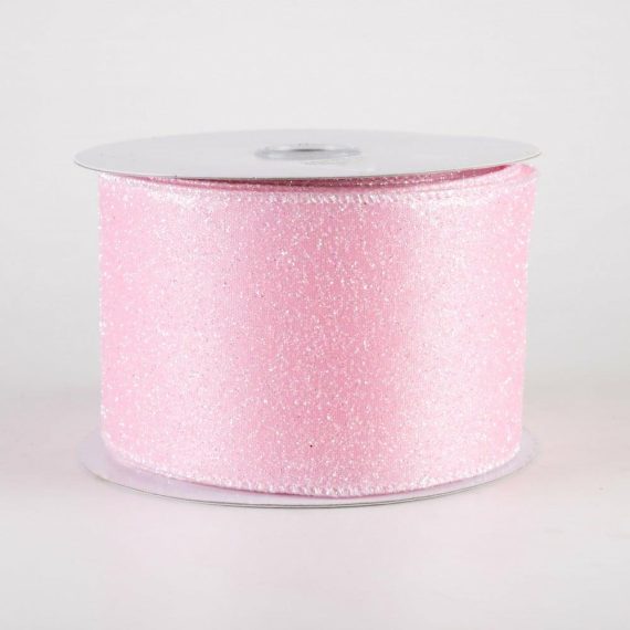 Fabric Ribbon |   2.5" Iridescent Glitter Satin Ribbon: Light Pink (10 Yards) Fabric Ribbon Fabric Ribbon