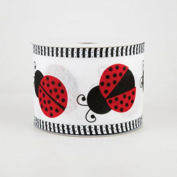 Fabric Ribbon |   2.5" Ladybug Thin Stripe Edge Ribbon: Black, White, Red (10 Yards) Fabric Ribbon Black,White,Red