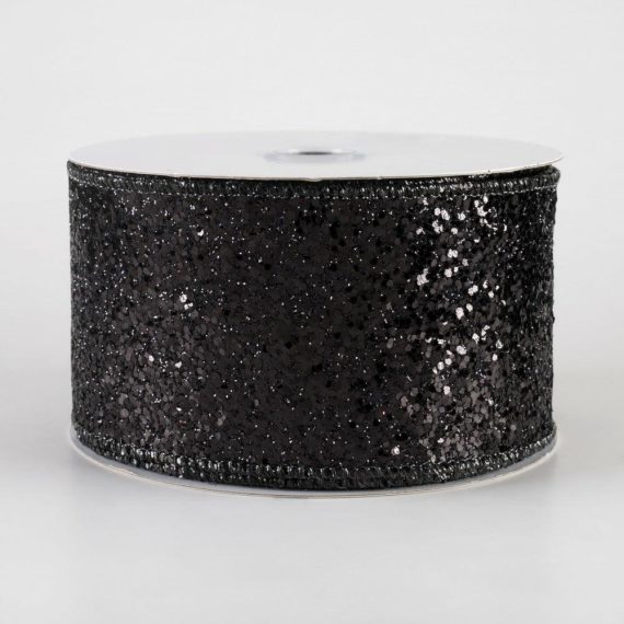 Fabric Ribbon |   2.5" Large Glitter Ribbon: Black (10 Yards) Fabric Ribbon Black