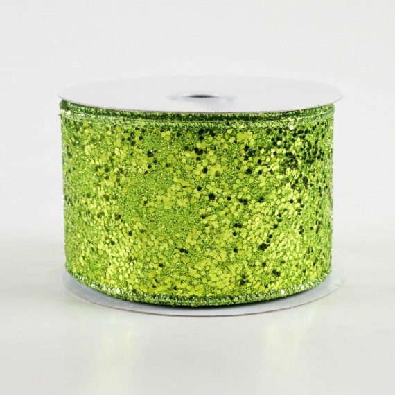 Fabric Ribbon |   2.5" Large Glitter Ribbon: Lime Green (10 Yards) Fabric Ribbon Fabric Ribbon