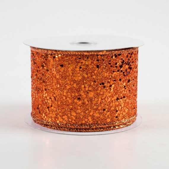 Fabric Ribbon |   2.5" Large Glitter Ribbon: Orange (10 Yards) Fabric Ribbon Fabric Ribbon