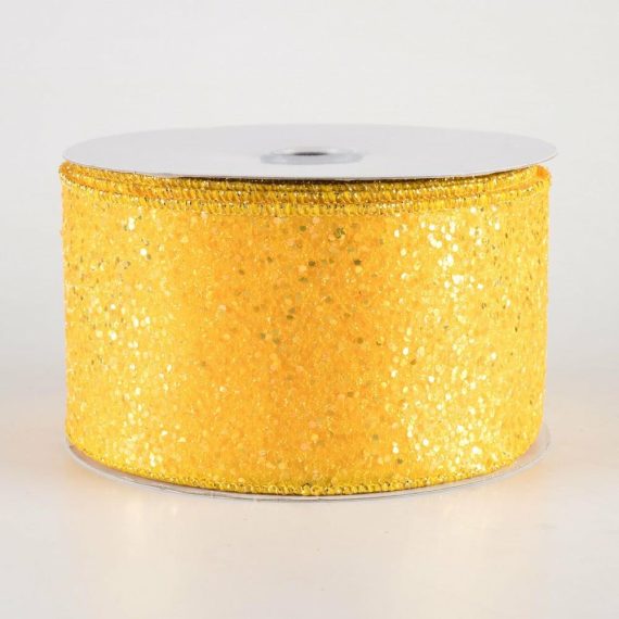 Fabric Ribbon |   2.5" Large Glitter Ribbon: Yellow (10 Yards) Fabric Ribbon Fabric Ribbon