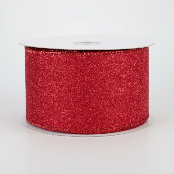 Fabric Ribbon |   2.5" Lustrous Glitter Ribbon: Red (10 Yards) Fabric Ribbon Fabric Ribbon