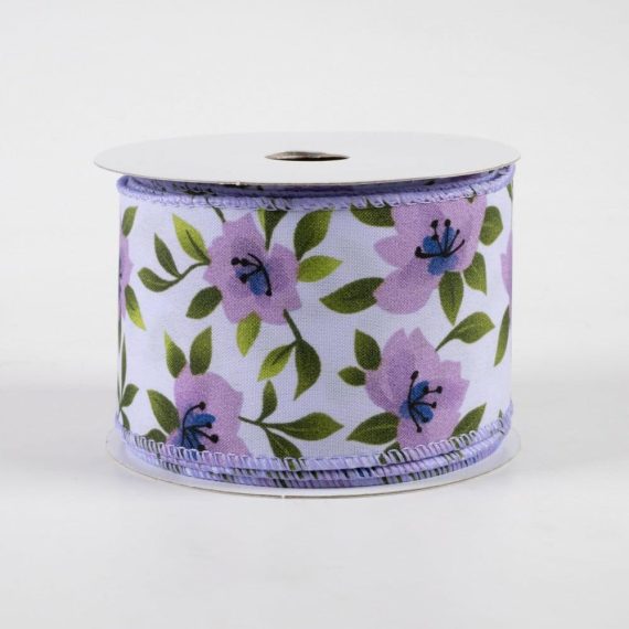 Fabric Ribbon |   2.5" Magnolias Satin Ribbon: Lavender (10 Yards) Fabric Ribbon Fabric Ribbon