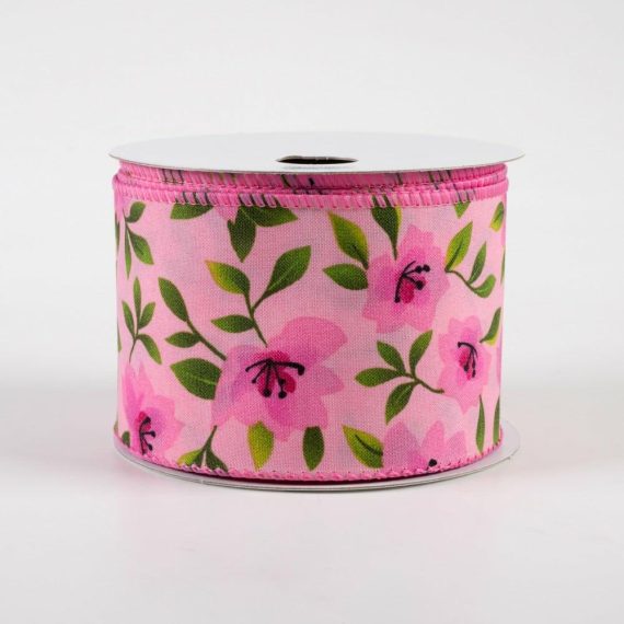 Fabric Ribbon |   2.5" Magnolias Satin Ribbon: Pink (10 Yards) Fabric Ribbon Fabric Ribbon