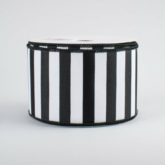 Fabric Ribbon |   2.5" Medium Stripe Ribbon: Black & White (10 Yards) Fabric Ribbon Black,White