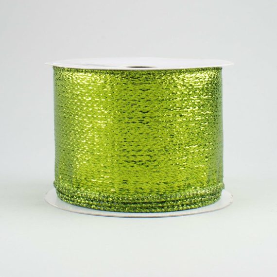 Fabric Ribbon |   2.5" Metallic Lamé Ribbon: Lime (10 Yards) Fabric Ribbon Fabric Ribbon