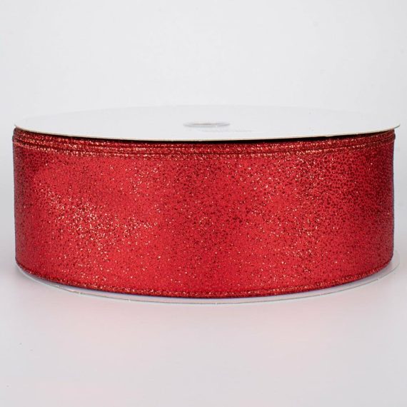 Fabric Ribbon |   2.5" Mini Glitter Dots Ribbon: Red (50 Yards) Fabric Ribbon Fabric Ribbon