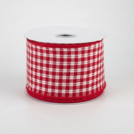 Fabric Ribbon |   2.5" Mini Woven Check Ribbon: Red & White (10 Yards) Fabric Ribbon Fabric Ribbon