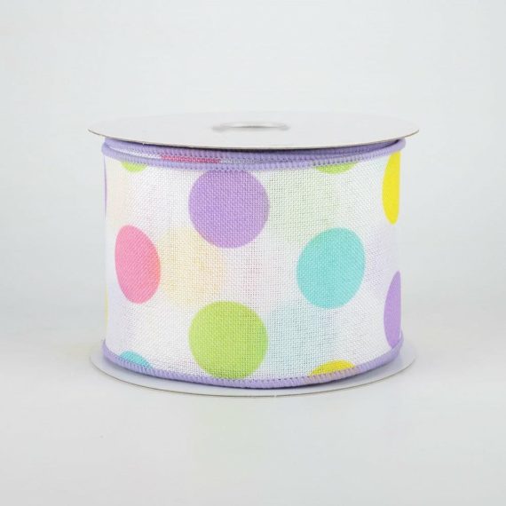 Fabric Ribbon |   2.5" Multi Color Polka Dots Ribbon: White & Pastels (10 Yards) Fabric Ribbon Fabric Ribbon