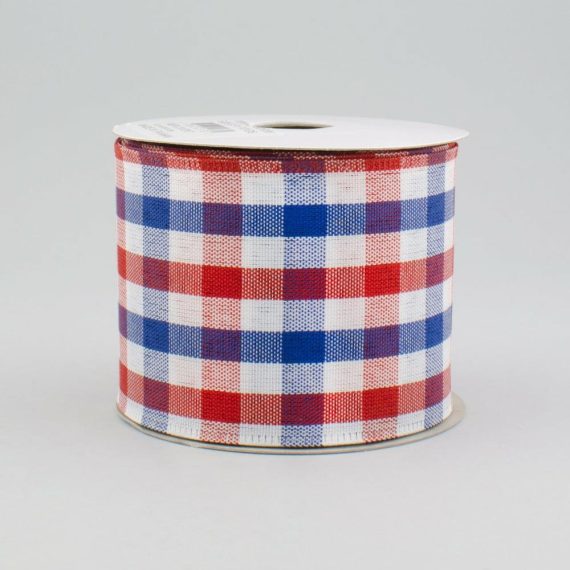 Fabric Ribbon |   2.5" Patriotic Gingham Plaid Ribbon: Red, White & Blue (10 Yards) Fabric Ribbon Fabric Ribbon