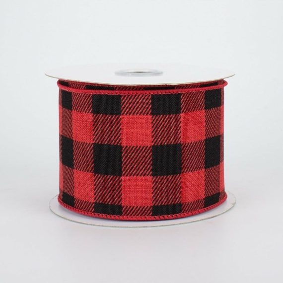 Fabric Ribbon |   2.5" Printed Plaid Check Ribbon: Red & Black (10 Yards) Fabric Ribbon Fabric Ribbon