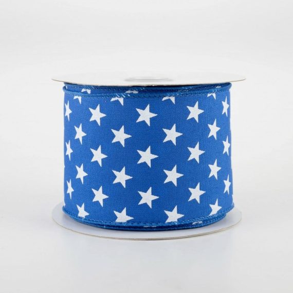 Fabric Ribbon |   2.5" Random Star Ribbon: Royal Blue (10 Yards) Fabric Ribbon Blue,White