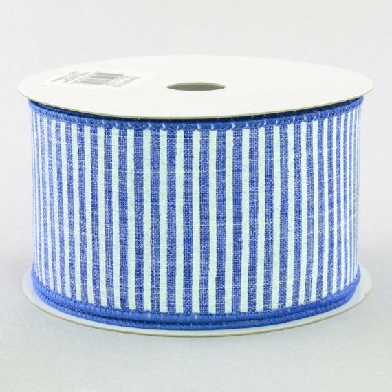 Fabric Ribbon |   2.5" Royal Canvas Pinstripe Ribbon: Blue & White (10 Yards) Fabric Ribbon Blue,White