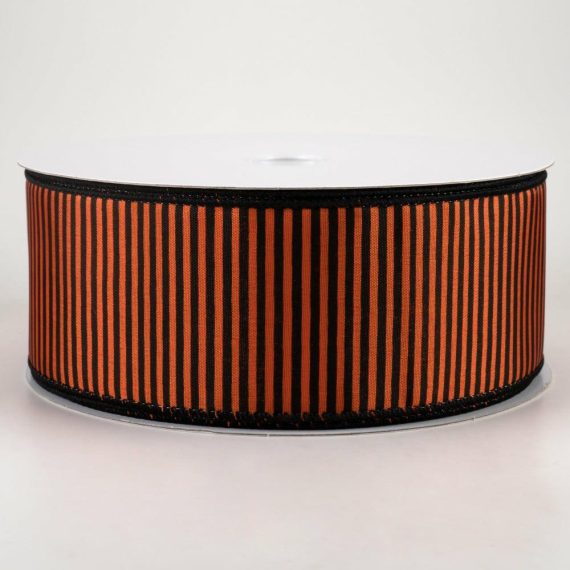 Fabric Ribbon |   2.5" Satin Horizontal Stripe Ribbon: Black On Orange (50 Yards) Fabric Ribbon Black,Orange