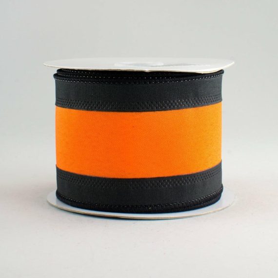 Fabric Ribbon |   2.5" Satin Team Stripe Ribbon: Black & Orange (10 Yards) Fabric Ribbon Black,Orange