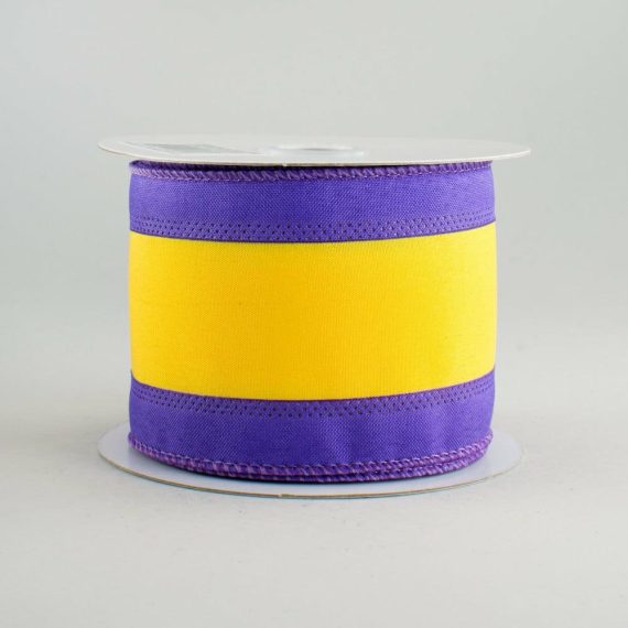 Fabric Ribbon |   2.5" Satin Team Stripe Ribbon: Purple & Gold (10 Yards) Fabric Ribbon Fabric Ribbon