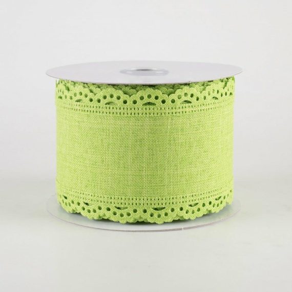 Fabric Ribbon |   2.5" Scalloped Edge Ribbon: Lime Green (10 Yards) Fabric Ribbon Fabric Ribbon