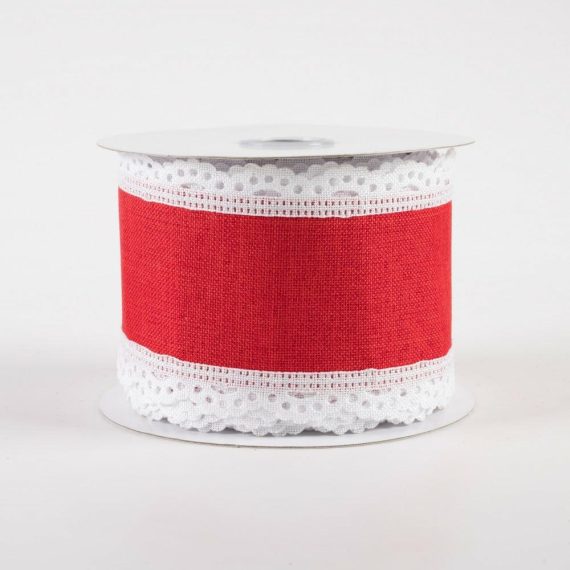 Fabric Ribbon |   2.5" Scalloped Edge Ribbon: White & Red (10 Yards) Fabric Ribbon Fabric Ribbon