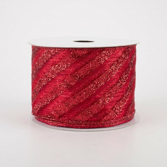 Fabric Ribbon |   2.5" Sheer & Metallic Red Candy Cane Stripe Ribbon (10 Yards) Fabric Ribbon Fabric Ribbon