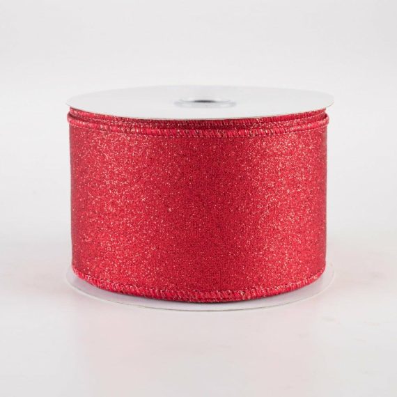 Fabric Ribbon |   2.5" Shimmer Glitter Ribbon: Red (10 Yards) Fabric Ribbon Fabric Ribbon