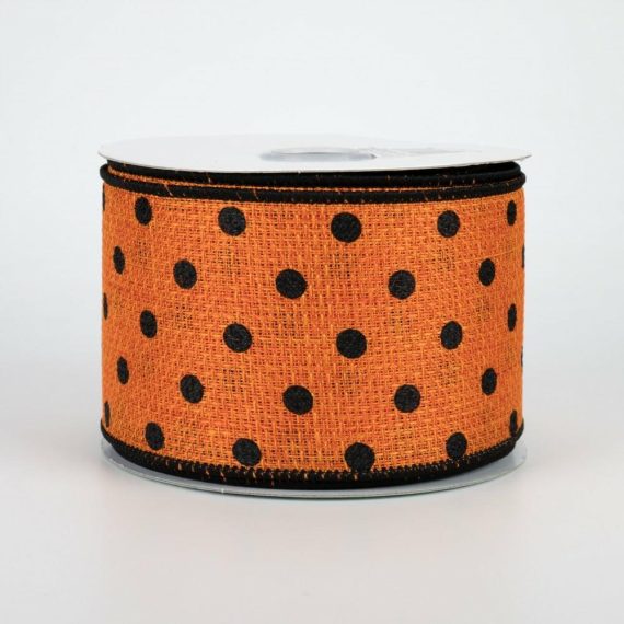 Fabric Ribbon |   2.5" Small Dot Faux Burlap Ribbon: Orange & Black (10 Yards) Fabric Ribbon Black,Orange