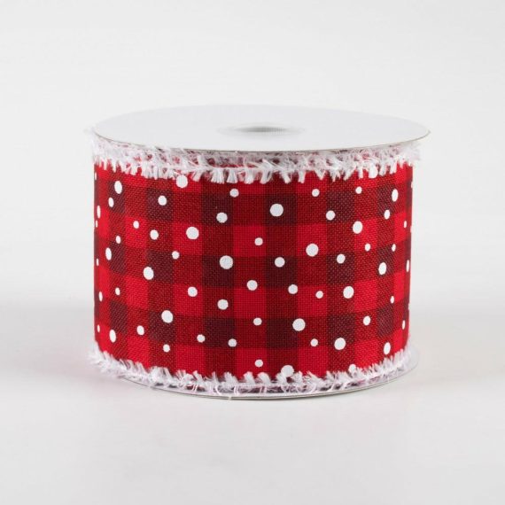 Fabric Ribbon |   2.5" Snowy Cabin Plaid Ribbon With Fuzzy Edge: Reds (10 Yards) Fabric Ribbon Fabric Ribbon