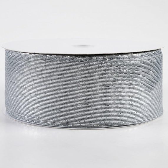 Fabric Ribbon |   2.5" Stair-Step Woven Metallic Ribbon: Silver (50 Yards) Fabric Ribbon Fabric Ribbon