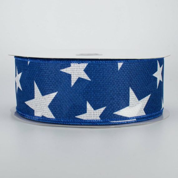 Fabric Ribbon |   2.5" Star Print Ribbon: Blue & White (50 Yards) Fabric Ribbon Blue,White