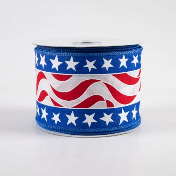 Fabric Ribbon |   2.5" Star Wavy Stripes Ribbon: Rwb (10 Yards) Fabric Ribbon Fabric Ribbon