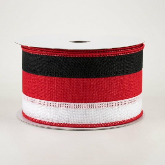 Fabric Ribbon |   2.5" Stripe Ribbon: Black, Red, White (10 Yards) Fabric Ribbon Fabric Ribbon