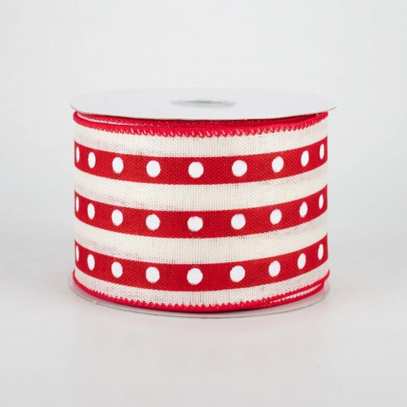 Fabric Ribbon |   2.5" Studded Stripes Ribbon: Red (10 Yards) Fabric Ribbon Fabric Ribbon